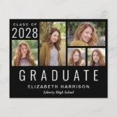 Budget Photo Collage Black Graduation Announcement (Front)