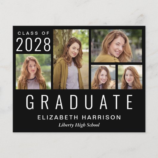 Budget Photo Collage Black Graduation Announcement (Front)