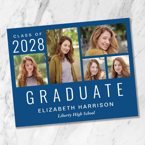 Budget Photo Collage Blue Graduation Announcement