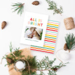 budget photo collage christmas colorful bright  note card<br><div class="desc">budget Photo collage christmas rainbow colorful stripe all is bright fun family holiday collection.</div>