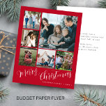Budget photo collage Christmas Holiday Card Flyer<br><div class="desc">Elegant stylish Merry Christmas handwritten calligraphy script six family multi photo simple trendy crimson red holiday card with your custom personalized text on both sides. PLEASE NOTE that the background and script colors are editable. You can change it after selecting CUSTOMIZE option down below the PERSONALIZE IT menu. If you...</div>