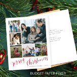 Budget photo collage Christmas Holiday Card Flyer<br><div class="desc">Elegant stylish Merry Christmas red handwritten calligraphy script six family multi photo simple white holiday card with your custom personalized text on both sides. PLEASE NOTE that the background and script colors are editable. You can change it after selecting CUSTOMIZE option down below the PERSONALIZE IT menu. If you don't...</div>
