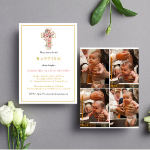 Budget Photo Collage Cross Gold Script Baptism 