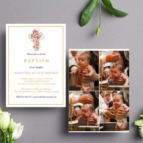 Budget Photo Collage Cross Gold Script Baptism  Flyer