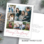 Budget photo collage Merry Christmas Holiday Card Flyer<br><div class="desc">Elegant stylish Merry Christmas red handwritten calligraphy script six family multi photo simple white holiday card with your custom personalized text on both sides. PLEASE NOTE that the background and script colors are editable. You can change it after selecting CUSTOMIZE option down below the PERSONALIZE IT menu. If you don't...</div>