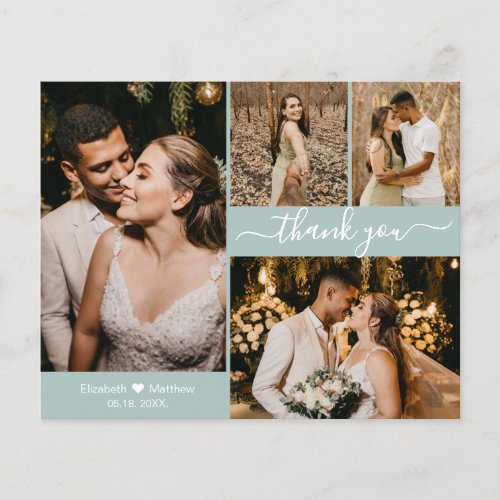 Budget Photo Collage Mint Wedding Thank You Script Flyer