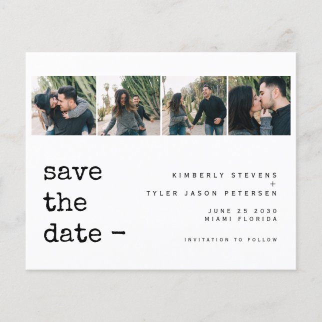 Budget photo collage modern wedding save the date (Front)