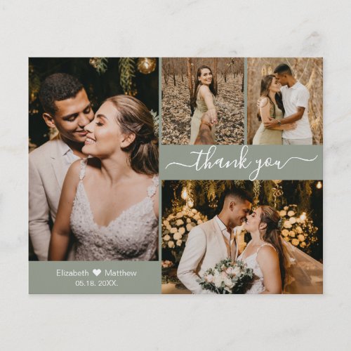 Budget Photo Collage Sage Wedding Thank You Script Flyer