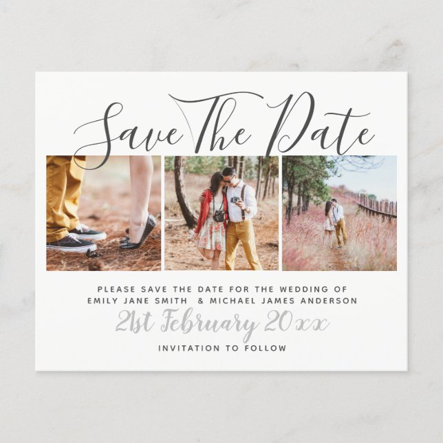 Budget Photo Collage Save The Dates Modern White (Front)