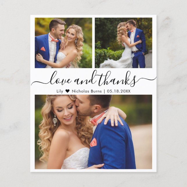 Budget Photo Collage Script Wedding Thank You Card (Front)