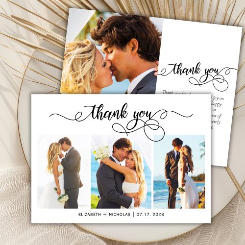 Budget Photo Collage Script Wedding Thank You Card
