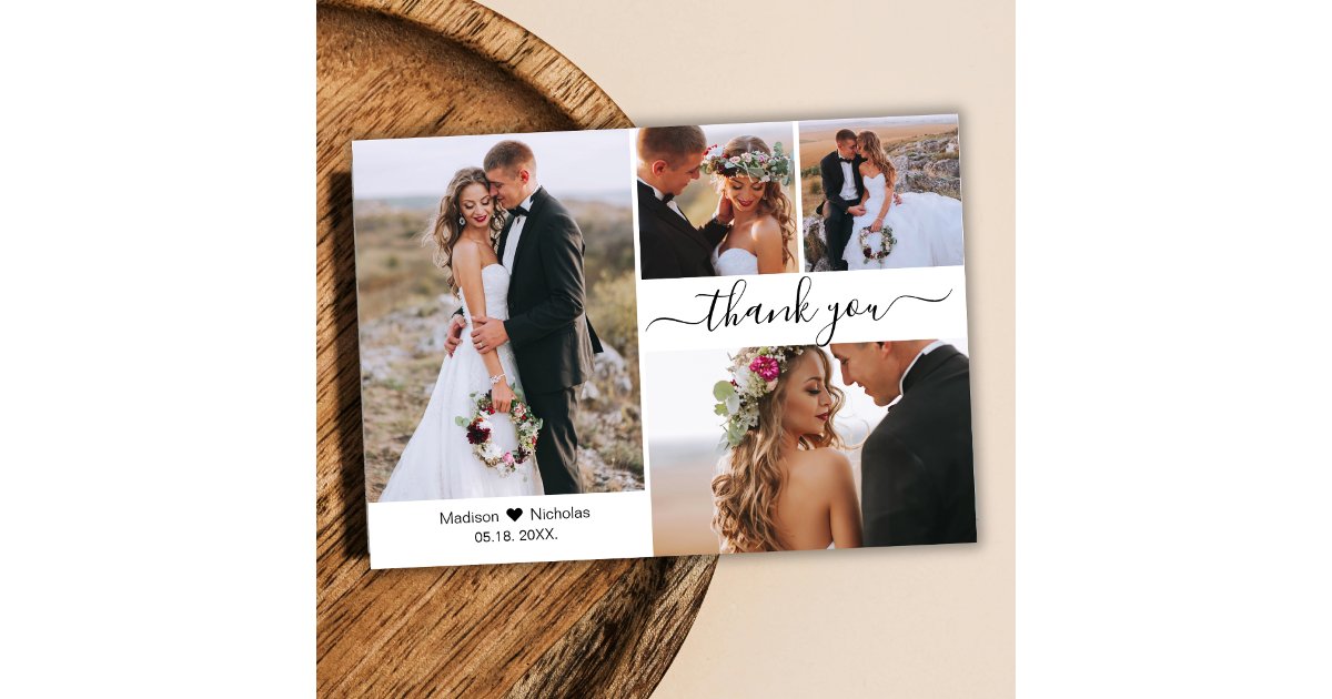 Budget Photo Collage Simple Wedding Thank You Card | Zazzle