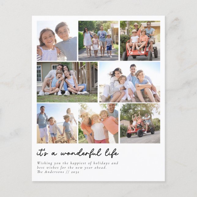 Budget Photo Collage Typography Holiday Card (Front)