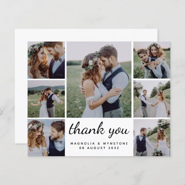 Budget Photo Collage Wedding Thank You Card | Zazzle