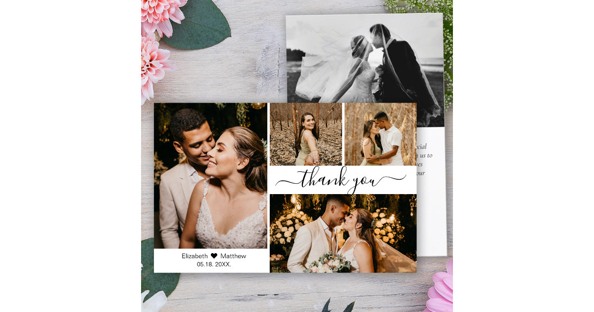 Budget Photo Collage Wedding Thank You Card | Zazzle