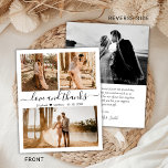 Budget Photo Collage Wedding Thank You Script Card<br><div class="desc">Budget, Modern, Elegant, Hand Lettered Wedding (3) Three Photo Collage Thank You personalized affordable low budget thin card. Stylish wedding thank you card template featuring three photo on the front and one photo on the back. ***PLEASE NOTE! *** BUDGET PAPER/FLYER IS PAPER THIN. *** UPGRADE THE PAPER FOR A THICKER...</div>