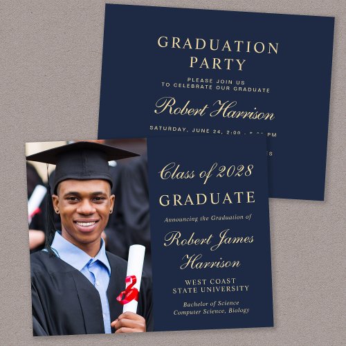 Budget Photo College Blue Graduation Party Invite