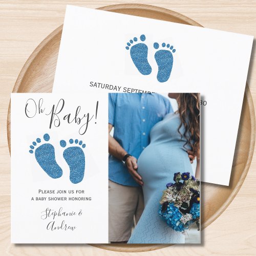 Budget Photo Couples Blue Baby Shower Invitation