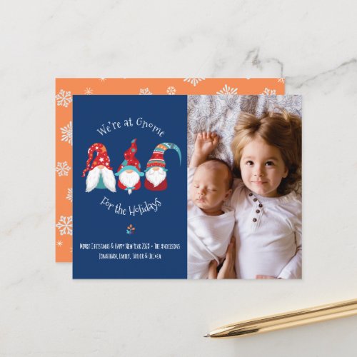 Budget Photo Cute Gnome for Holidays Blue Card