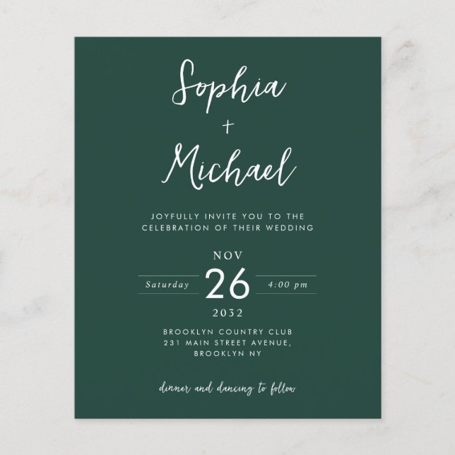 Budget Photo Details QR Website Dark Green Wedding (Front)