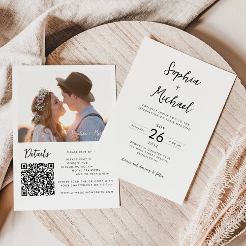 Budget Photo Details QR Website Wedding Invitation