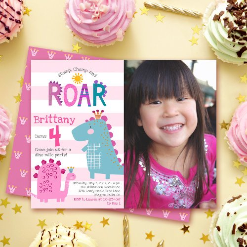 Budget Photo Dinosaurs Girl Birthday Invitation
