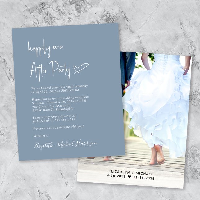 Budget Photo Dusty Blue Wedding Reception Invite (Creator Uploaded)