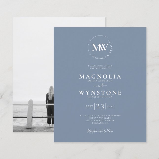 Budget Photo Elegant Monogram Wedding Invitation (Front/Back)