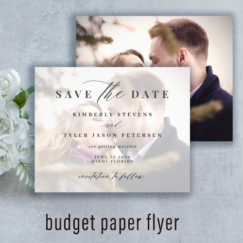 Budget photo elegant script wedding save the date flyer