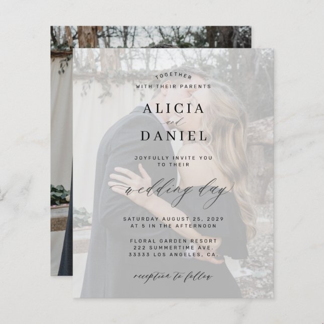 Budget photo elegant wedding invitation (Front/Back)