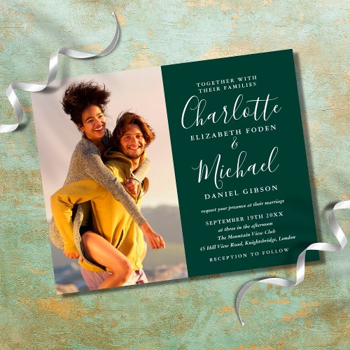 Budget Photo Emerald Green Wedding Invitation