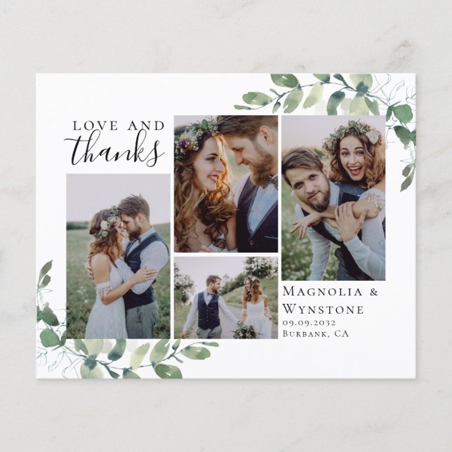 Budget Photo Eucalyptus Wedding Thank You Card (Front)