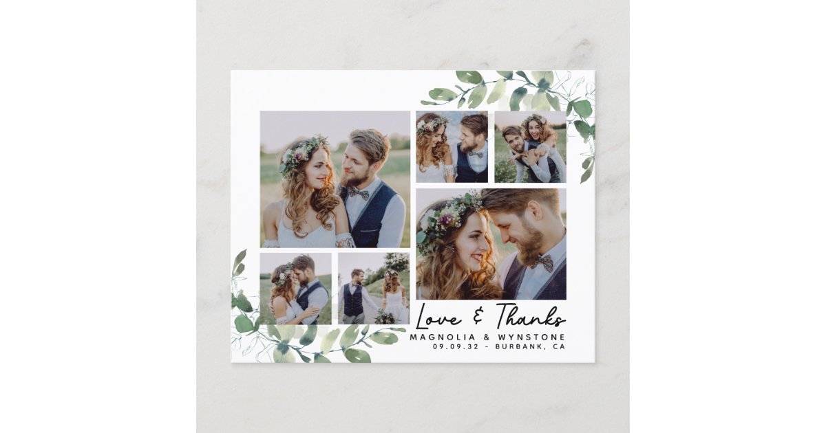 Budget Photo Eucalyptus Wedding Thank You Card | Zazzle