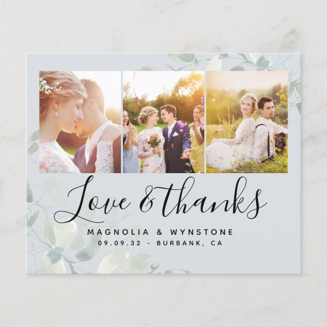 Budget Photo Eucalyptus Wedding Thank You Card (Front)