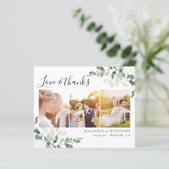 Budget Photo Eucalyptus Wedding Thank You Card (Standing Front)