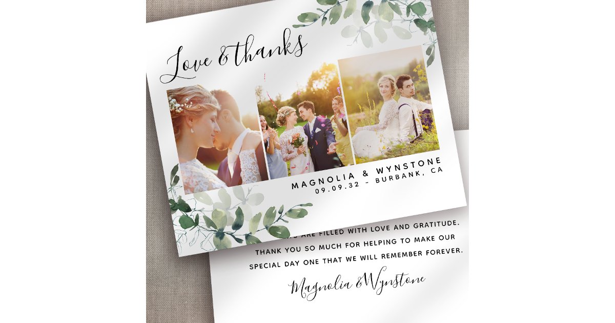 Budget Photo Eucalyptus Wedding Thank You Card | Zazzle