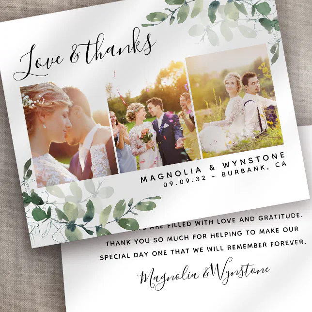 Budget Photo Eucalyptus Wedding Thank You Card | Zazzle