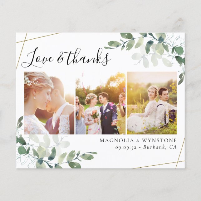 Budget Photo Eucalyptus Wedding Thank You Card (Front)