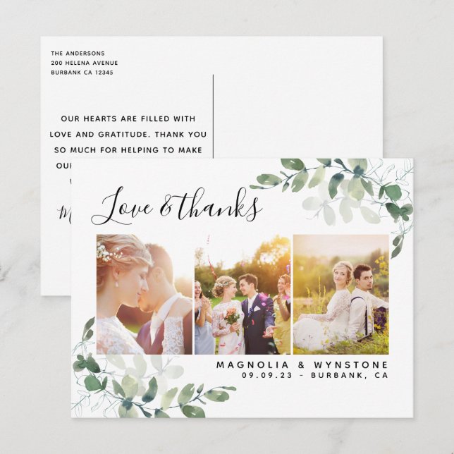 Budget Photo Eucalyptus Wedding Thank You Postcard (Front/Back)