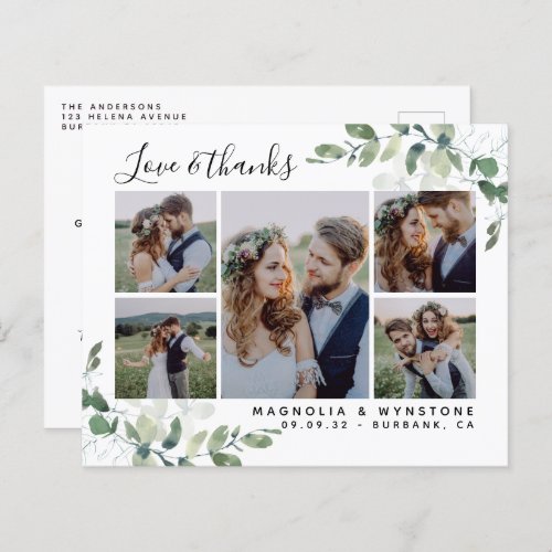 Budget Photo Eucalyptus Wedding Thank You Postcard