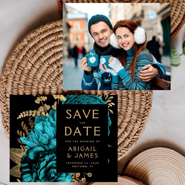 Budget Photo Floral Teal Wedding Save the Date (Creator Uploaded)