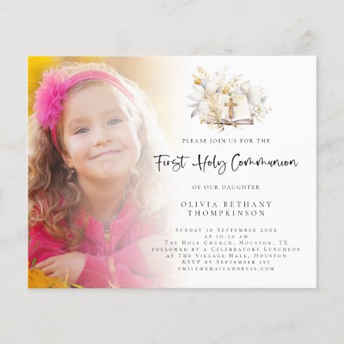 Budget Photo Florals First Holy Communion Invite