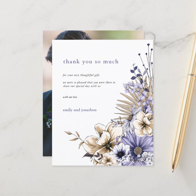 Budget Photo Florals Lilac Wedding Thank You (Front/Back In Situ)