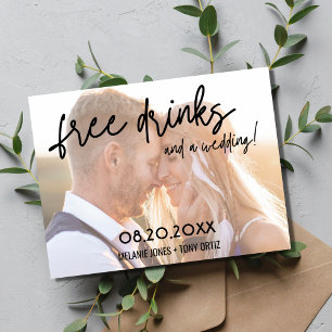 Budget Photo Free Drinks Wedding Save the Date Announcement Postcard