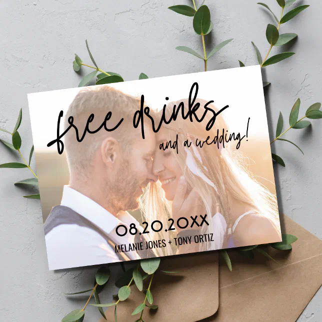 Budget Photo Free Drinks Wedding Save the Date Announcement Postcard