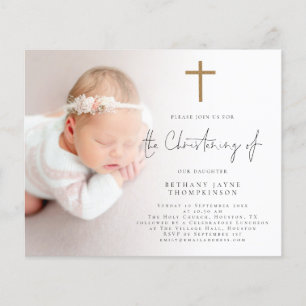 Budget Photo Gold Glitter Cross Christening Invite