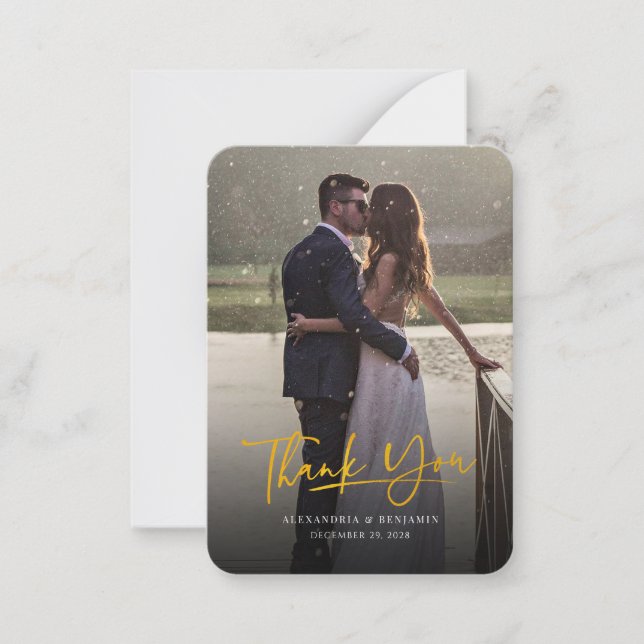 Budget Photo Gold Hand-Lettered Wedding Thank You Note Card (Front)