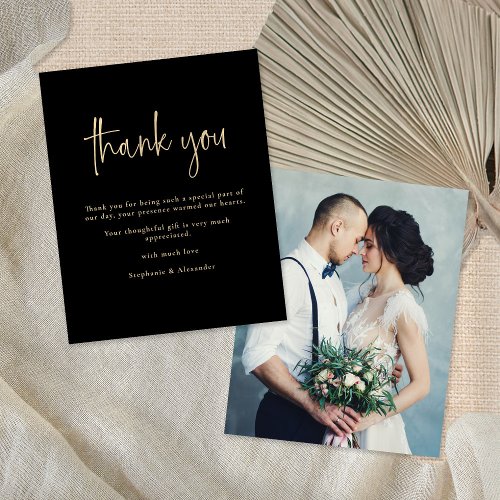 Budget Photo Gold Script Black Wedding Thank You