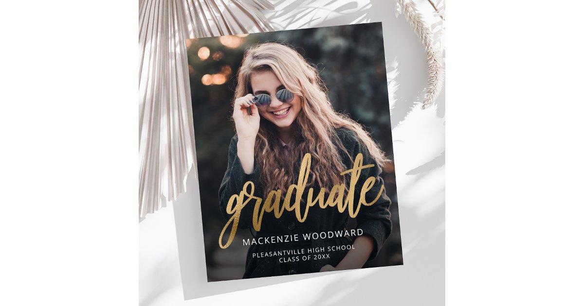 Budget Photo Gold Script Graduation Announcement | Zazzle