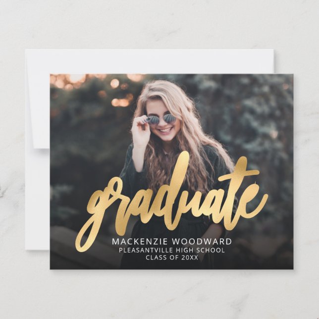 Budget Photo Gold Script Graduation Announcement (Front)